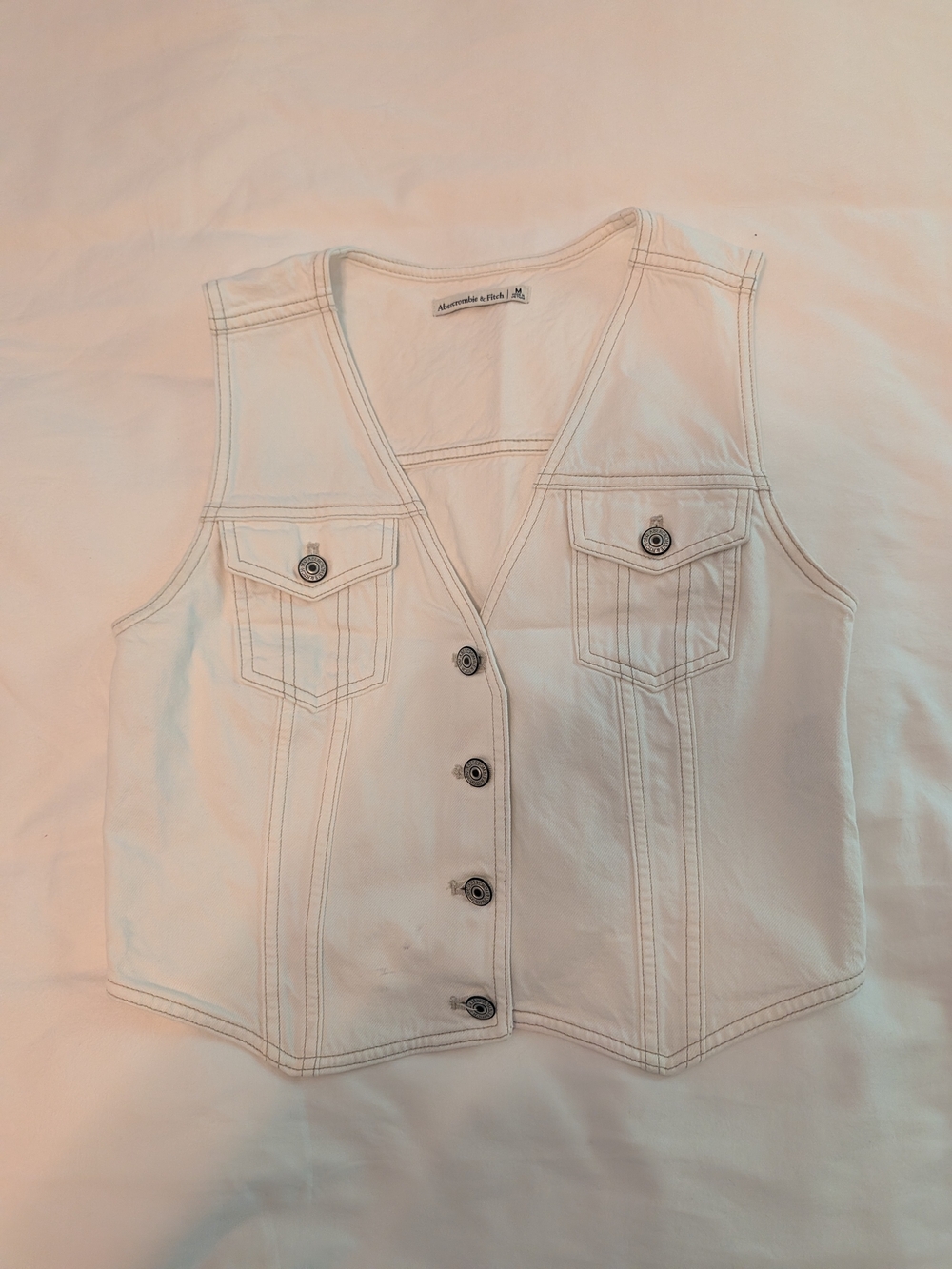 Abercrombie & Fitch White Denim Button Front Vest